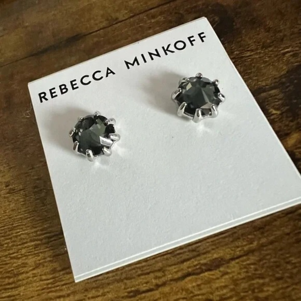 Rebecca Minkoff Studded Gemstone Stud Earrings RHO BLK NEW